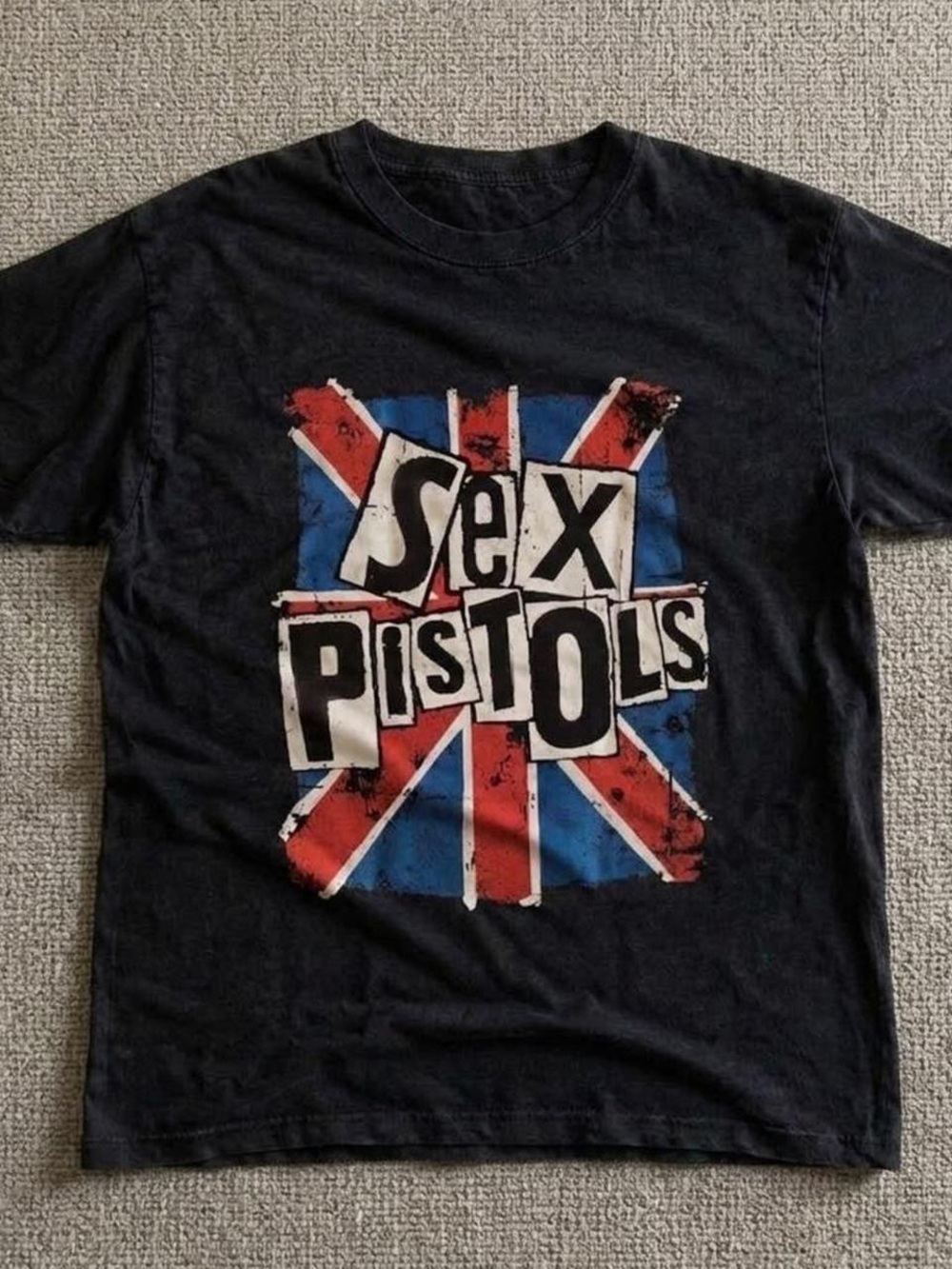 Gildan Black Short-Sleeve Tee with Red & Blue Union Jack Graphic